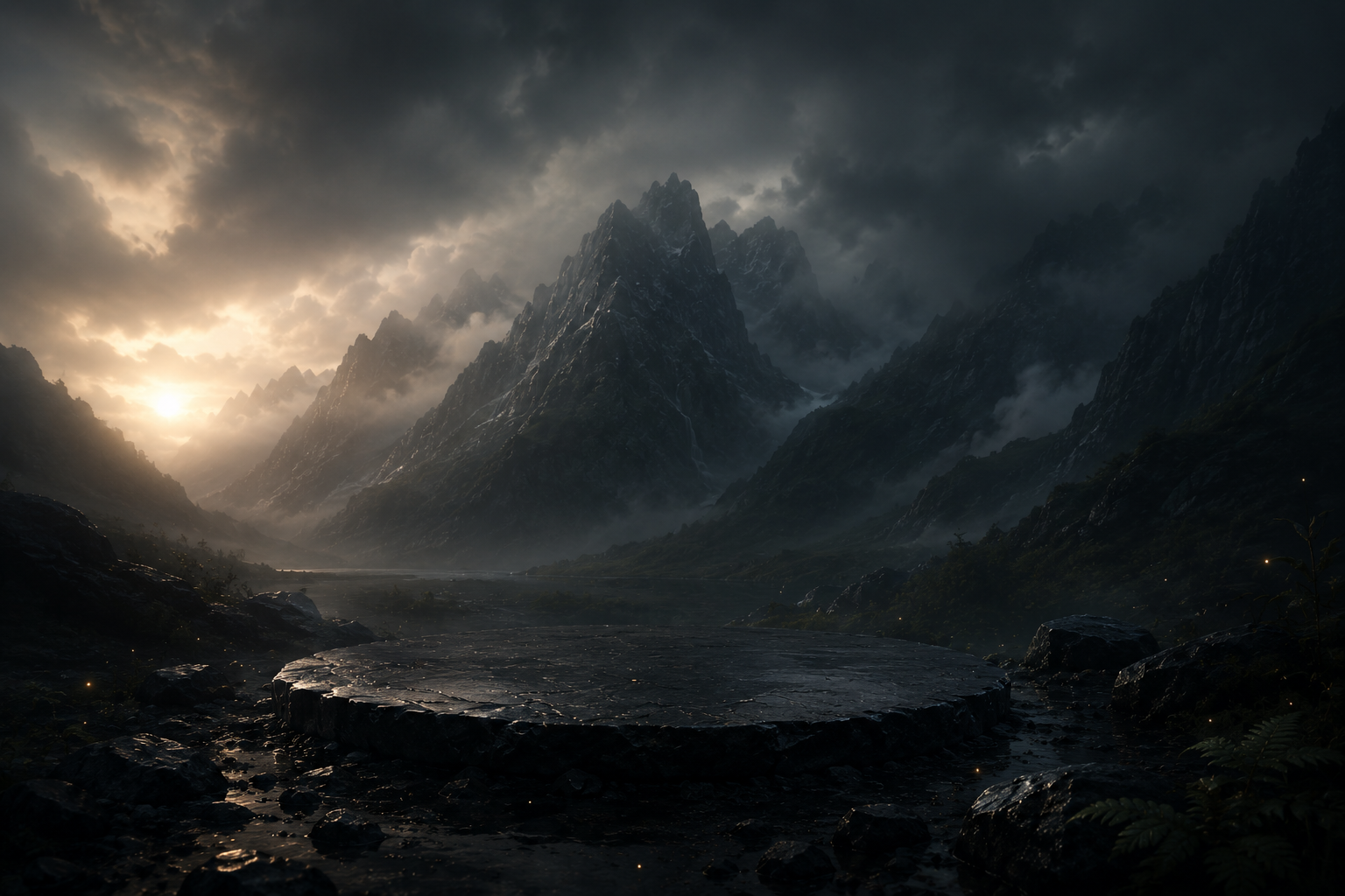 Misty mountain landscape representing time